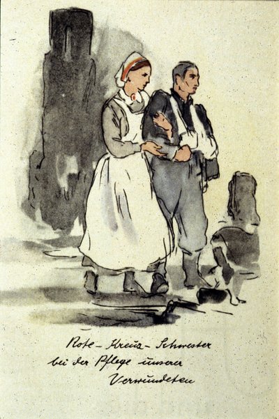 Enfermera alemana apoyando a un hombre herido. 1942 de German School