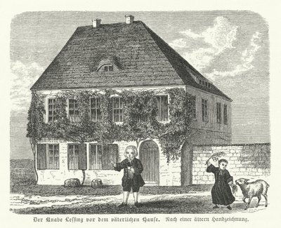 El filósofo y dramaturgo alemán Gotthold Ephraim Lessing fuera de la casa de su padre en Kamenz de niño de German School