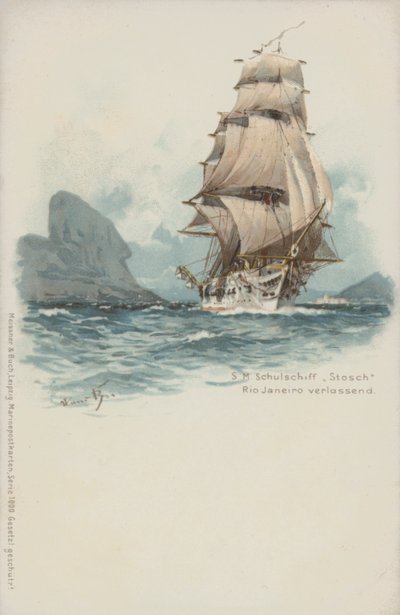 Buque escuela alemán Stosch saliendo de Río de Janeiro, Brasil de German School