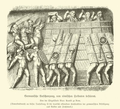 Fortificación germánica bajo ataque de soldados romanos de German School