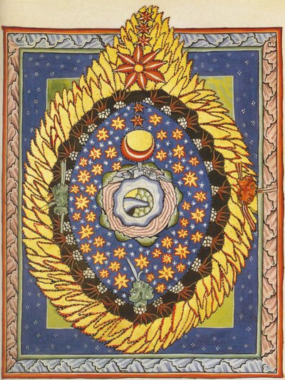 Dios, el cosmos y la humanidad. Miniatura del Liber Scivias de Hildegarda de Bingen, c.1175 (acuarela sobre pergamino) de German School