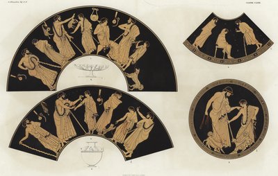 Figuras griegas con perros y capas de German School