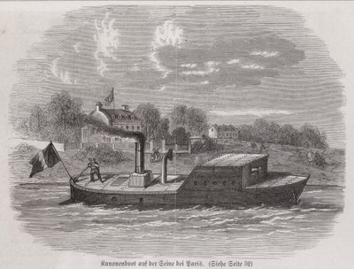 Cañonera en el río Sena durante el Sitio de París, Guerra Franco-Prusiana de German School