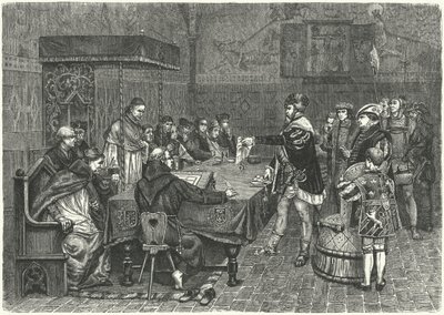 Gustav I Vasa, Rey de Suecia, confrontando a Peter Sunnanvader, Obispo de Västerås de German School