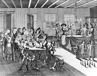 Janucá por Georg Puschner del Jüdisches Ceremoniel de Kirchner, 1726 de German School
