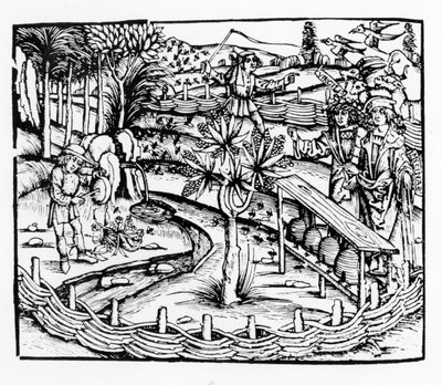 Maridos felices cuidando abejas, ilustración de las Geórgicas de Virgilio, libro IV, de la edición de Sebastian Brants (1457-1521), publicada en 1502 de German School