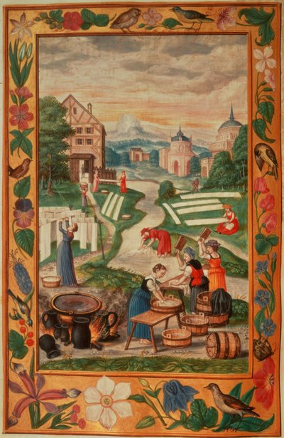 Harl 3469 f.32v Mujeres lavando ropa, de 