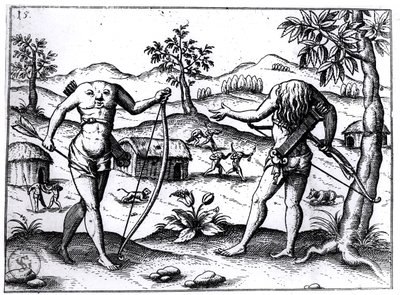 Hombres y mujeres sin cabeza, ilustración del relato de Sir Walter Raleigh sobre Guyana, publicado en Núremberg, 1599 de German School