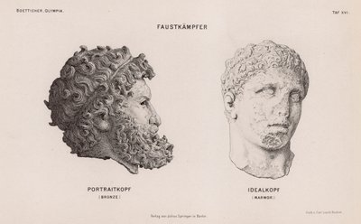 Cabezas de estatuas de boxeadores excavadas en Olimpia, Grecia de German School