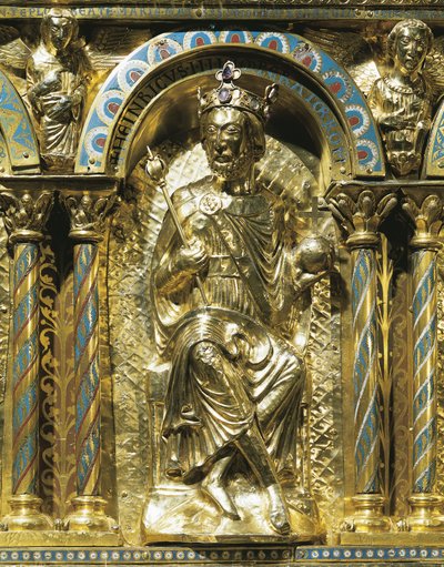 Enrique IV, Emperador del Sacro Imperio Romano (1050-1106), detalle del Santuario del Emperador Carlomagno (742-814) 1215 de German School