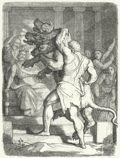Heracles llevando a Cerbero al rey Euristeo de German School