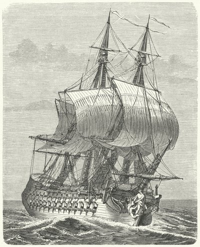 Hercule, fragata francesa de 58 cañones (grabado) de German School