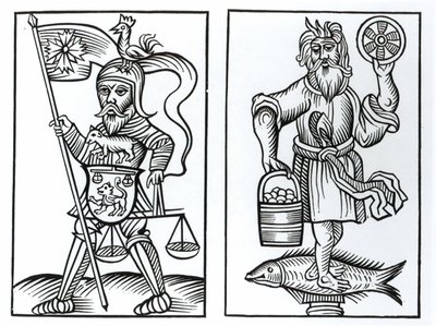 Hermensul o Irmensul (izquierda) y Crodon (derecha) ídolos de los antiguos sajones, después de un grabado en Annales Circuli Westphaliae de Herman Stangefol, publicado en 1656 de German School
