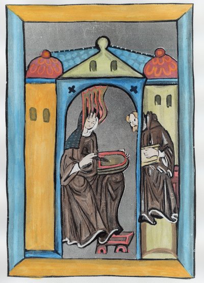 Hildegard de Bingen recibiendo la luz del cielo, c.1151 (coloración posterior) de German School