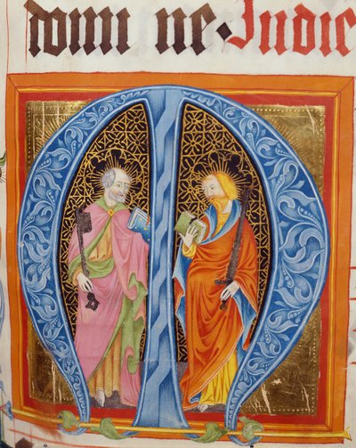 Inicial historiada M con los santos Pedro y Pablo, del Gradual de Friedrich Zollner de Langenzenn, 1439-42 de German School