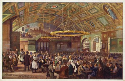 Hofbrauhaus, Múnich (litografía en color) de German School