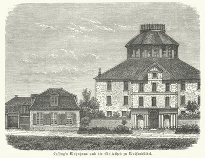 Hogar del filósofo y dramaturgo alemán Gotthold Ephraim Lessing y la biblioteca en Wolfenbüttel (grabado) de German School