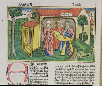 1 Samuel 1:8 Elcaná consuela a Ana, de la Biblia de Núremberg (Biblia Sacra Germanaica) de German School