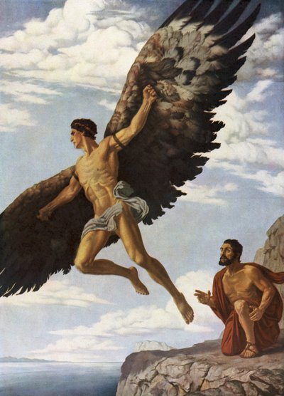 Icarus (litografía en color) de German School