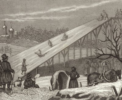 Tobogán de hielo en Rusia. Ilustración para Bilder-Atlas de German School