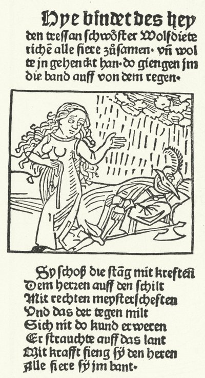 Ilustración del cuento del héroe romántico Wolfdietrich, publicada por Hans Schoensperger en Augsburgo en 1491 (grabado) de German School