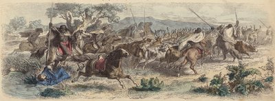 Indios sorprendiendo a los gauchos en las Pampas y llevándose su rebaño de ganado de German School