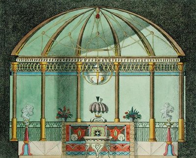 Interior de un templo de jardín chino, de 
