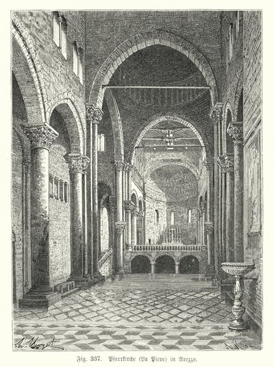 Interior de la Iglesia de Santa Maria della Pieve, Arezzo, Italia de German School