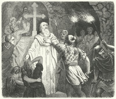 Interrupción de un servicio cristiano en las catacumbas romanas de German School