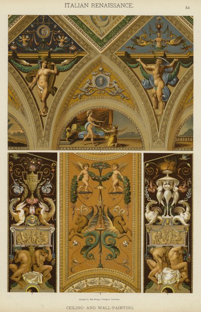 Renacimiento Italiano, Pintura de Techo y Pared (litografía a color) de German School