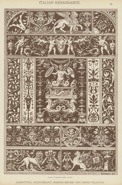 Renacimiento Italiano, Sgraffitos, Mosaico de Madera, Mosaico de Mármol y Bajorrelieves de German School
