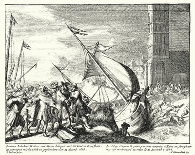 Jacobo II de Inglaterra capturado por pescadores en Faversham, Kent, mientras intentaba huir a Francia de German School