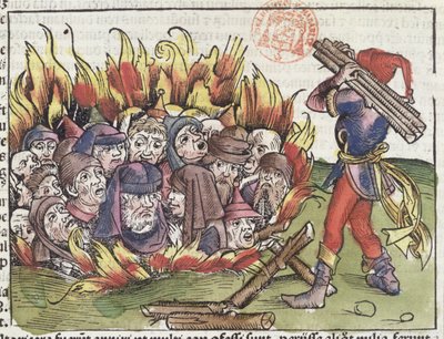 Judíos quemados en la hoguera, de la Crónica de Núremberg por Hartmann Schedel (1440-1514), 1493 de German School