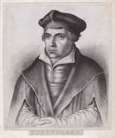 Johannes Bugenhagen (Doctor Pomeranus), sacerdote y teólogo alemán que introdujo la Reforma Protestante en Pomerania y Dinamarca (grabado) de German School