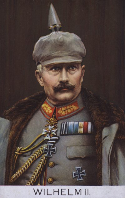 El Kaiser Guillermo II de Alemania en uniforme militar (litografía en color) de German School
