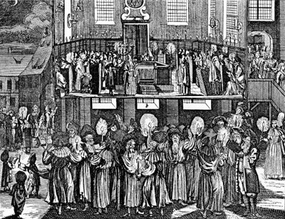 Kiddush Levana por Georg Puschner del Jüdisches Ceremoniel de Kirchner, 1726 de German School
