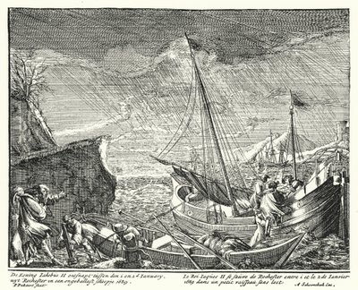 El Rey Jacobo II huye de Inglaterra, dejando Rochester en un pequeño bote de German School
