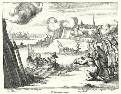 El rey Jacobo II de Inglaterra desembarcando en Kinsale, Irlanda de German School