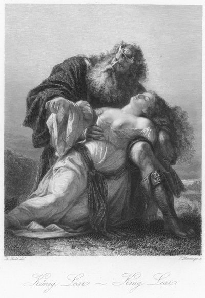 El Rey Lear sosteniendo el cuerpo de Cordelia de German School