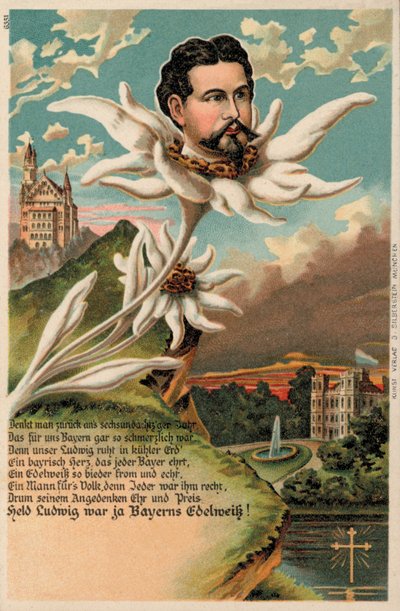 El rey Luis II de Baviera representado como un edelweiss (cromolito) de German School