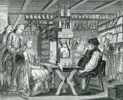 La Pharmacie Rustique, impreso por Bartolomaus Hubner, 1774 de German School