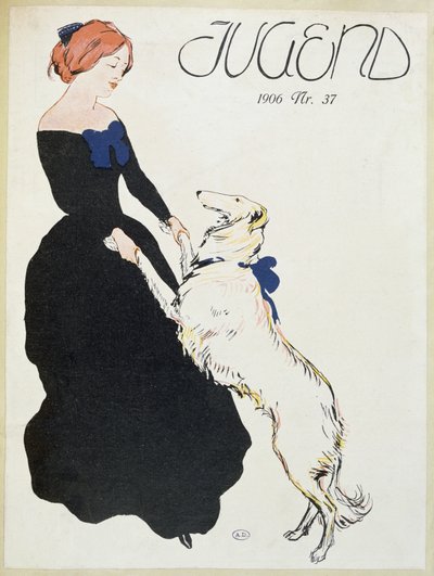 Dama con un galgo, ilustración de Jugend, 1906 de German School