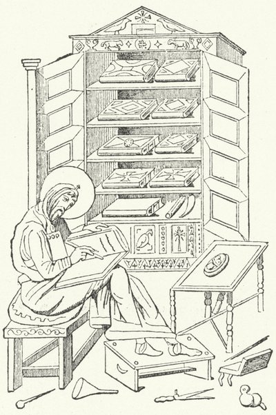 Biblioteca de un ciudadano burgués del Imperio Romano de Oriente (grabado) de German School