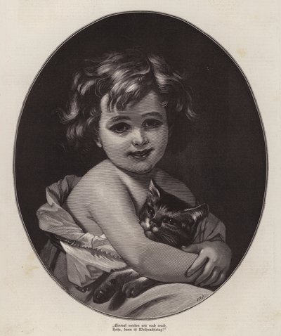 Niña esperando la Navidad con su gato de German School