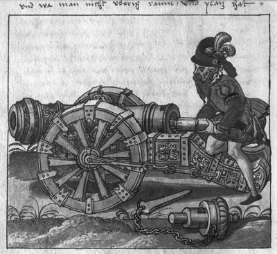 Cargando un cañón por la recámara, ilustración de 