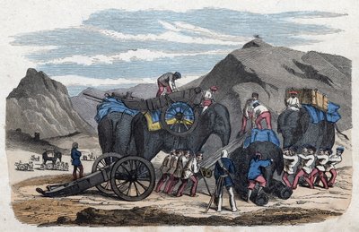 Cargando elefantes para el viaje del Sr. Bock a Dresde. En "Wenn Jemand eine Reise thut, so kann er was erzahlen", cuento alemán de Franz Wiedemann de German School