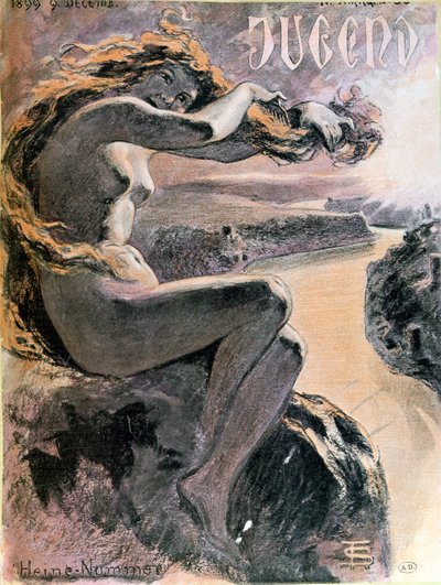 Lorelei y el río Rin, portada de la revista Jugend, número especial dedicado al poeta Heinrich Heine, 9 de diciembre de 1899 de German School