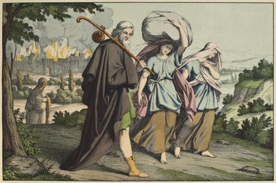Lot y sus hijas huyendo, ilustración de L