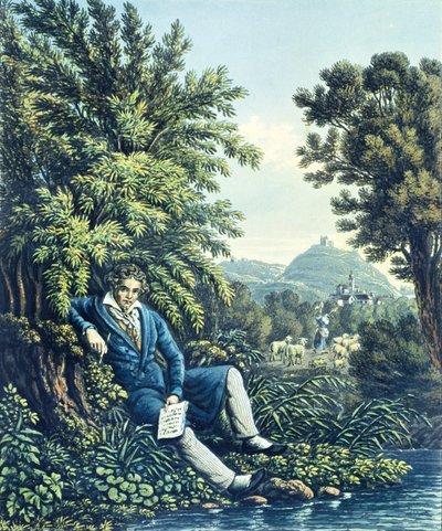 Ludwig van Beethoven junto a un río de German School