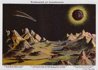 Paisaje lunar, eclipse solar y cometa de 1911 (litografía en color) de German School